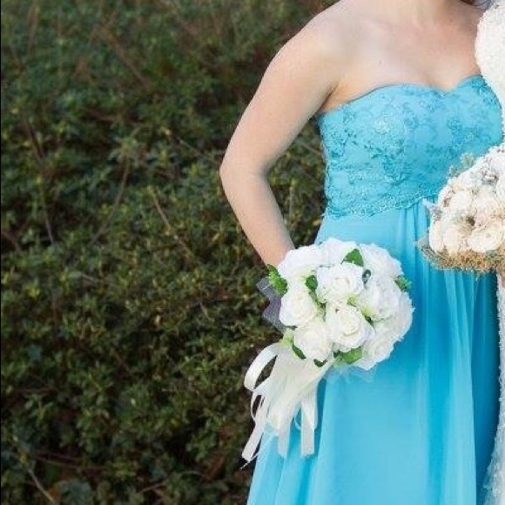 Spa blue, designer bridesmaid/evening dress